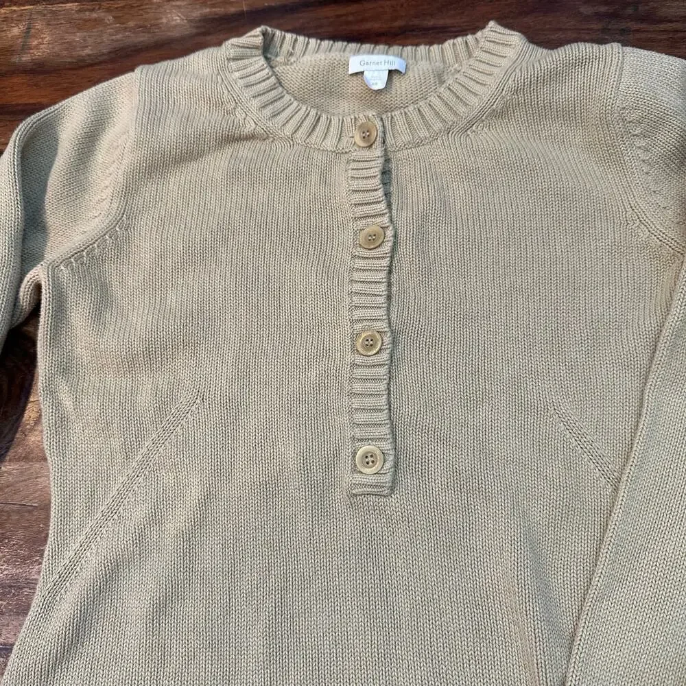 Garnet Hill Women's Button Front Crew Neck Knit Sweater Size XS